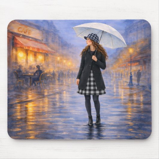 Rainy Paris Cafe Umbrella Mouse Pad マウスパッド (正面)
