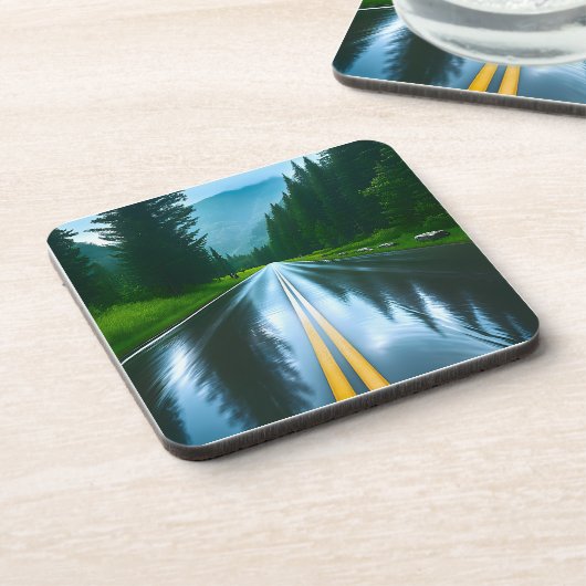 Rainy Road Reflections Beverage Coaster コースター (左側)