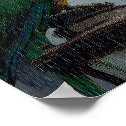 Rainy Romance with Parrot – Parrot on Lamp in Rain ポスター (角)