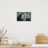 Rainy Romance with Parrot – Parrot on Lamp in Rain ポスター (キッチン)