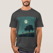 Rainy Solitude – Lonely Person & Tree Illustration Tシャツ (正面)