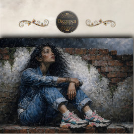 Rainy Urban Woman Blue Decoupage 薄葉紙