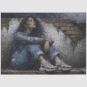 Rainy Urban Woman Blue Decoupage 薄葉紙 (正面)