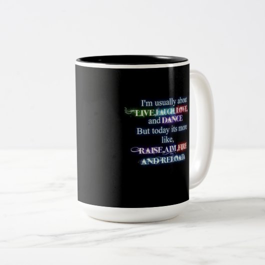 「Raise Aim Fire Reload」マグ ツートーンマグカップ (正面右)
