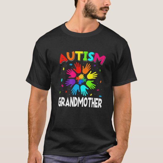 Raise Hand Autism Awareness Grandmother Family Sup Tシャツ (正面)