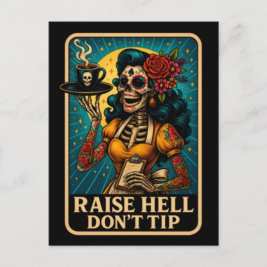 Raise Hell Skeleton Waitレスレトロ シーズンポストカード (正面)