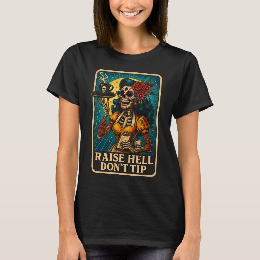 Raise Hell Skeleton Waitレスレトロ Tシャツ (正面)