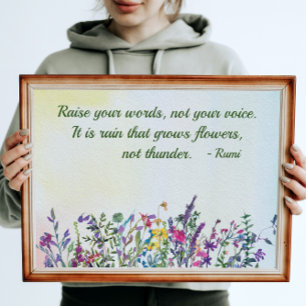 Raise Your Words Quote Watercolor Wildflowers ポスター