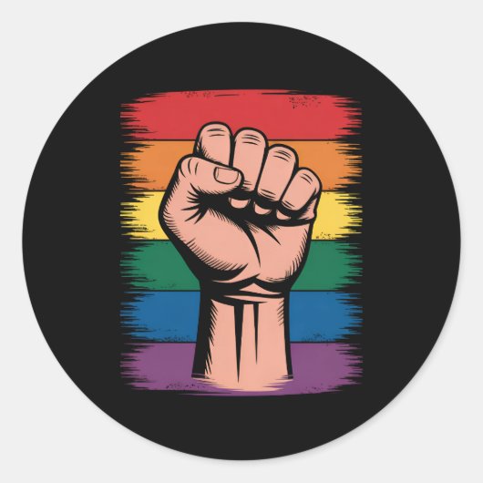 Raised FistプライドレインボーLGBTQサポート権 ラウンドシール (正面)