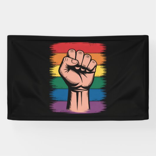 Raised FistプライドレインボーLGBTQサポート権 横断幕 (横)