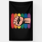 Raised FistプライドレインボーLGBTQサポート権 横断幕 (縦)