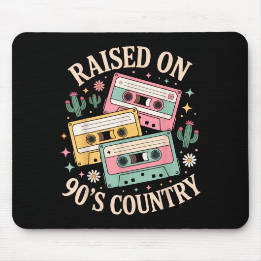 Raised On 90's Country Music Retro Cette Design  マウスパッド (正面)