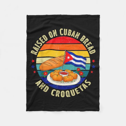 Raised On Cuban Bread And Croquetas Retro Latin He フリースブランケット (正面)