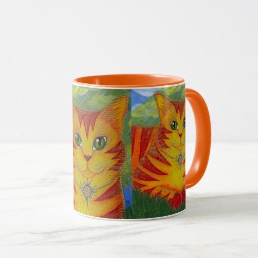 Rajahの金金ゴールドの日曜日猫のファンタジーの芸術のマグ マグカップ (正面右)