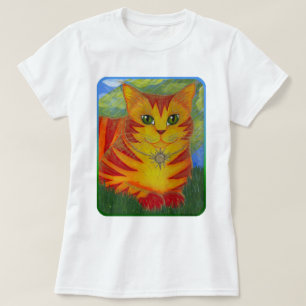 Rajahの金金ゴールドの日曜日猫のファンタジーの芸術のワイシャツ Tシャツ