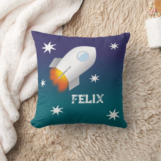 Rakete mit Sternen 2 | personalisierbares Kissen  クッション (ブランケット)