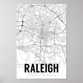Raleigh NCミニマリスト地図アートポスター ポスター
