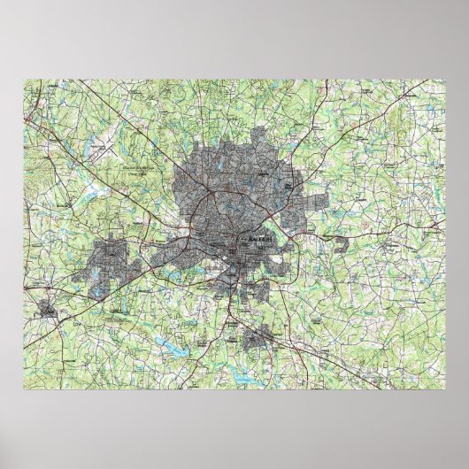 Raleigh North Carolina Map (1990) ポスター (正面)