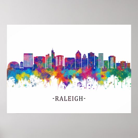 Raleigh North Carolina Skyline ポスター (正面)