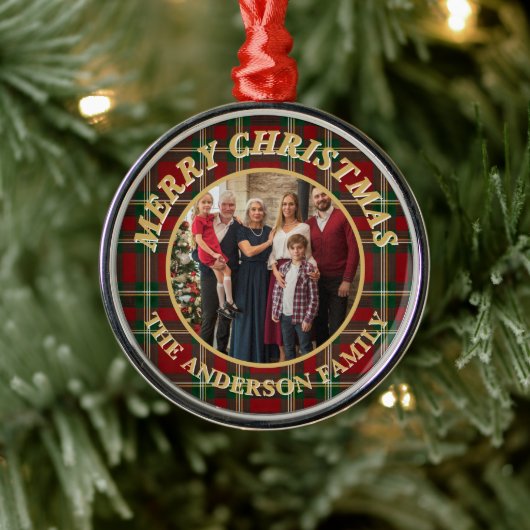 Ralph Lauren Tartan Plaid Family Photo Christmas メタルオーナメント (ツリー)