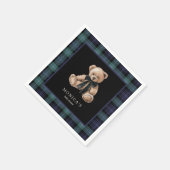 Ralph Teddy Bear Navy Green Plaid Baby Shower スタンダードカクテルナプキン (角)