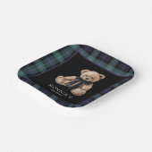 Ralph Teddy Bear Navy Green Plaid Baby Shower ペーパープレート (傾斜あり)