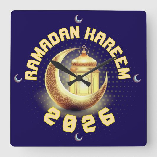 Ramadan 2026 clock スクエア壁時計 (正面)