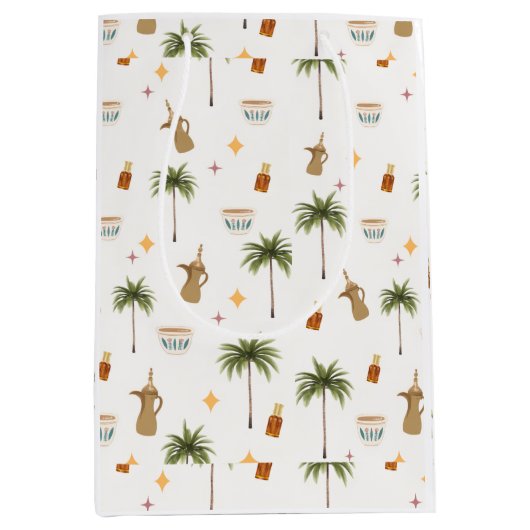 Ramadan Coffee & Dates Seamless Pattern ミディアムペーパーバッグ (正面)