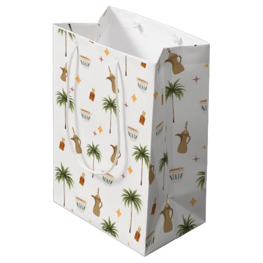 Ramadan Coffee & Dates Seamless Pattern ミディアムペーパーバッグ (裏面アングル)