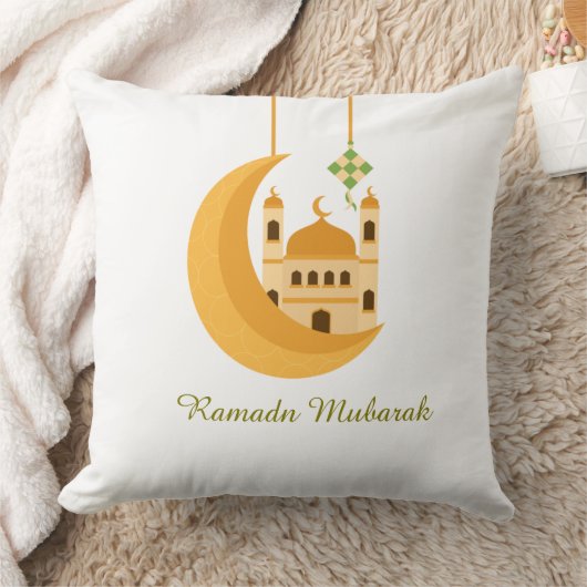 Ramadan Eid Mosque & Moon Accent Pillow クッション (ブランケット)