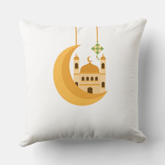 Ramadan Eid Mosque & Moon Accent Pillow クッション (裏面)