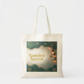 Ramadan Elegance Green & Gold Lanterns and Mosque トートバッグ (正面)
