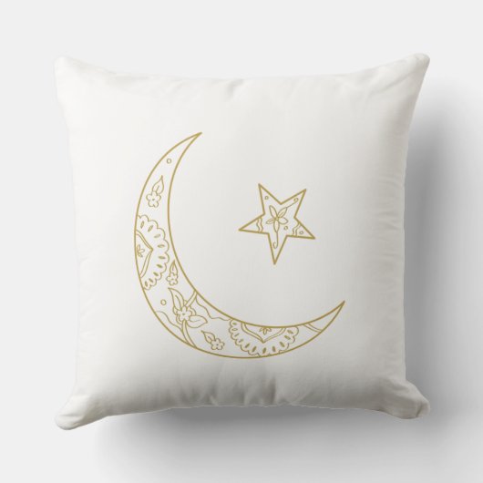 Ramadan Floral Crescent & Star Pillow  クッション (裏面)