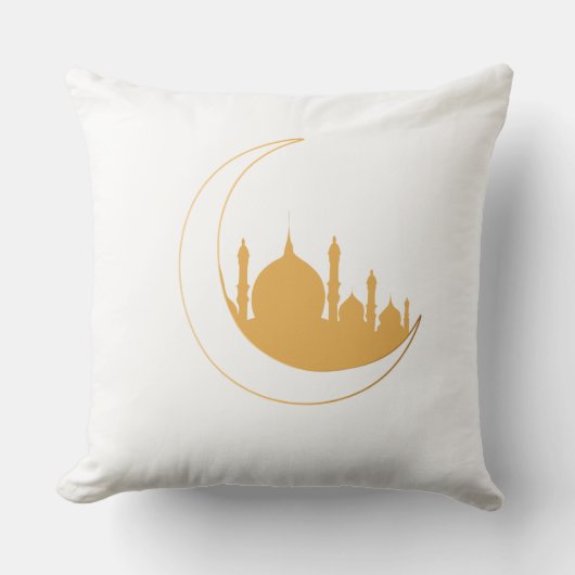 Ramadan Golden Mosque Crescent Pillow クッション (正面)