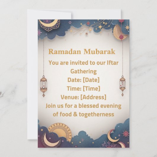 Ramadan Iftar Invitation | Elegant Islamic Gold 招待状 (正面)