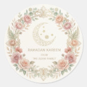 Ramadan Kareem Blush Floral Lantern ラウンドシール (正面)