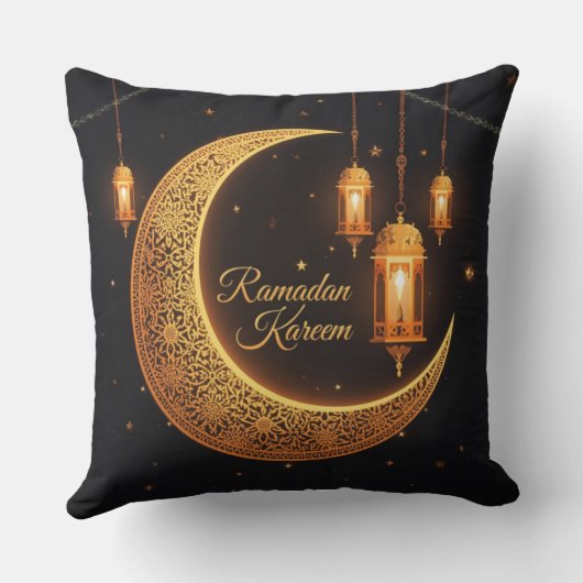 Ramadan Kareem Crescent & Lanterns Pillow クッション (裏面)