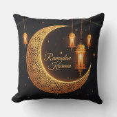 Ramadan Kareem Crescent & Lanterns Pillow クッション (正面)
