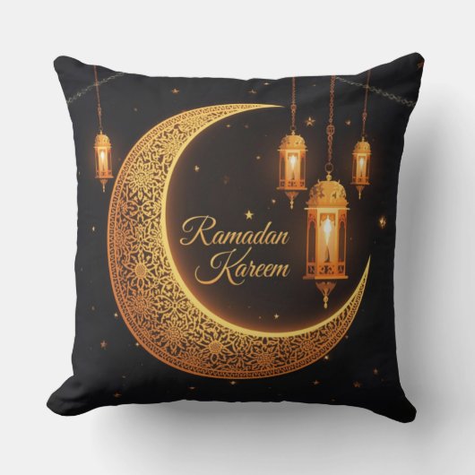 Ramadan Kareem Crescent & Lanterns Pillow クッション (正面)