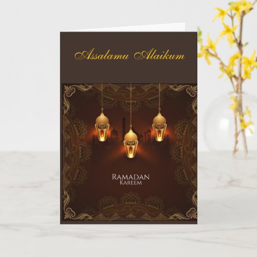 Ramadan Kareem & Eid Mubarak Customized Greeting カード (黄色い花)