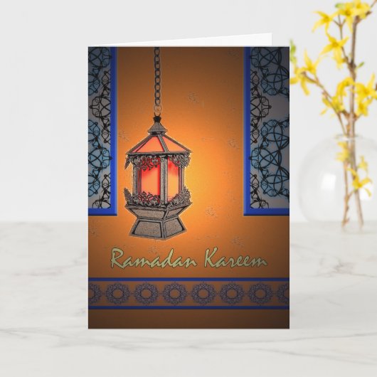 Ramadan Kareem、Fanoos、Filigree Windows カード (黄色い花)