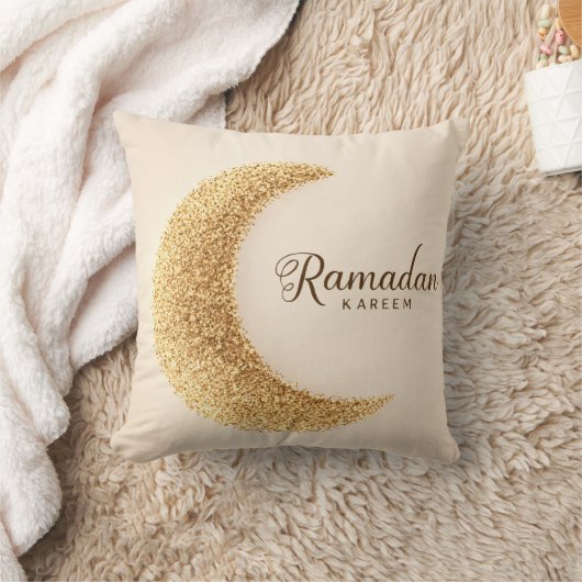 Ramadan Kareem Gold Crescent Moon Cushion クッション (ブランケット)