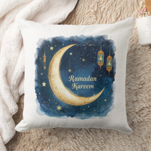 Ramadan Kareem Golden Moon Pillow クッション (ブランケット)
