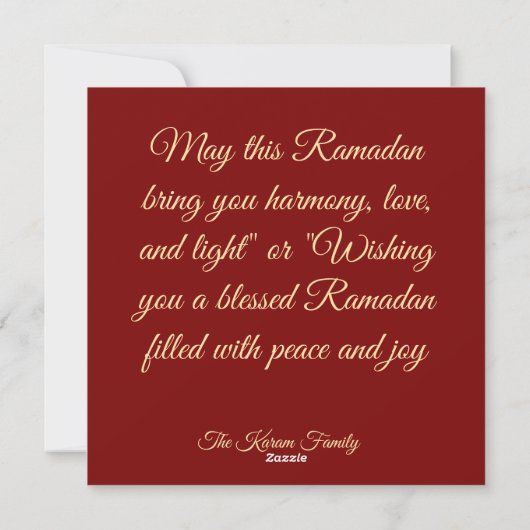 Ramadan Kareem holiday Personalized Card シーズンカード (裏面)