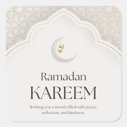 Ramadan Kareem Lantern & Crescent Art スクエアシール (正面)