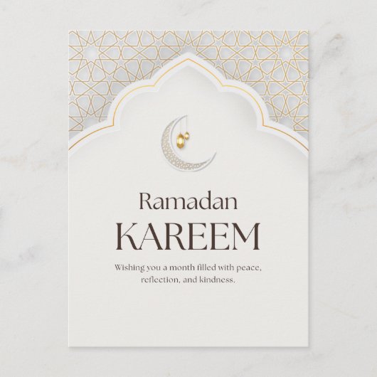 Ramadan Kareem Lantern & Crescent Art ポストカード (正面)