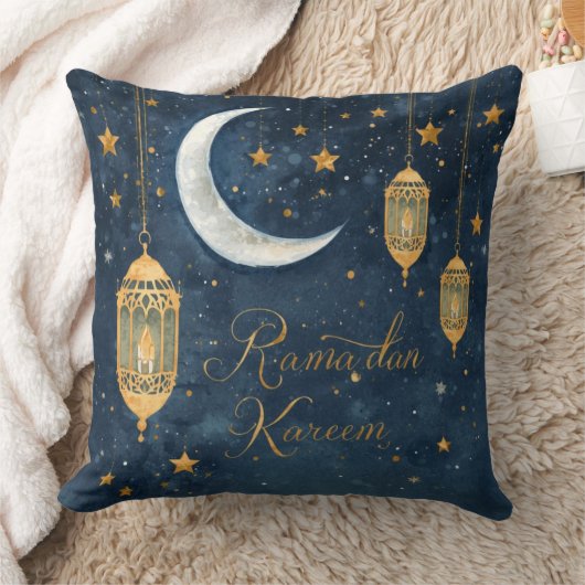 Ramadan Kareem Lantern & Moon Pillow クッション (ブランケット)