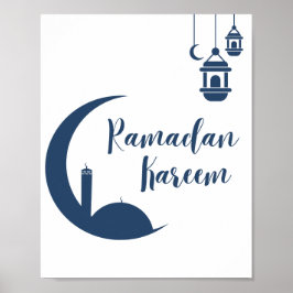 Ramadan Kareem Red Crescent & Lantern Islamic Wall ポスター