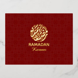 Ramadan Kareem Red & Gold Foil Postcard Elegant  箔シーズンポストカード