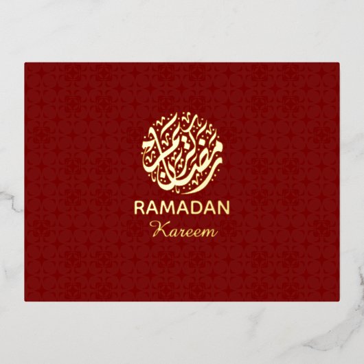 Ramadan Kareem Red & Gold Foil Postcard Elegant  箔シーズンポストカード (正面)